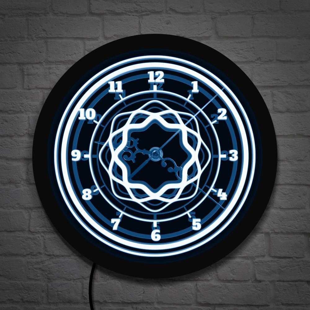 LED Lighting Multi-Coloured Retro Style Clock Wall Watch Mandala 3D Floral Pattern Arabic Numerals Decorative Clock Lighting Art