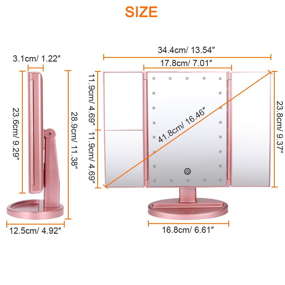 22 LED Makeup Mirror Touch Screen Mirror Lady's Home Desktop Three Sided Folding Mirror Night Light Definition Cosmetic Mirror