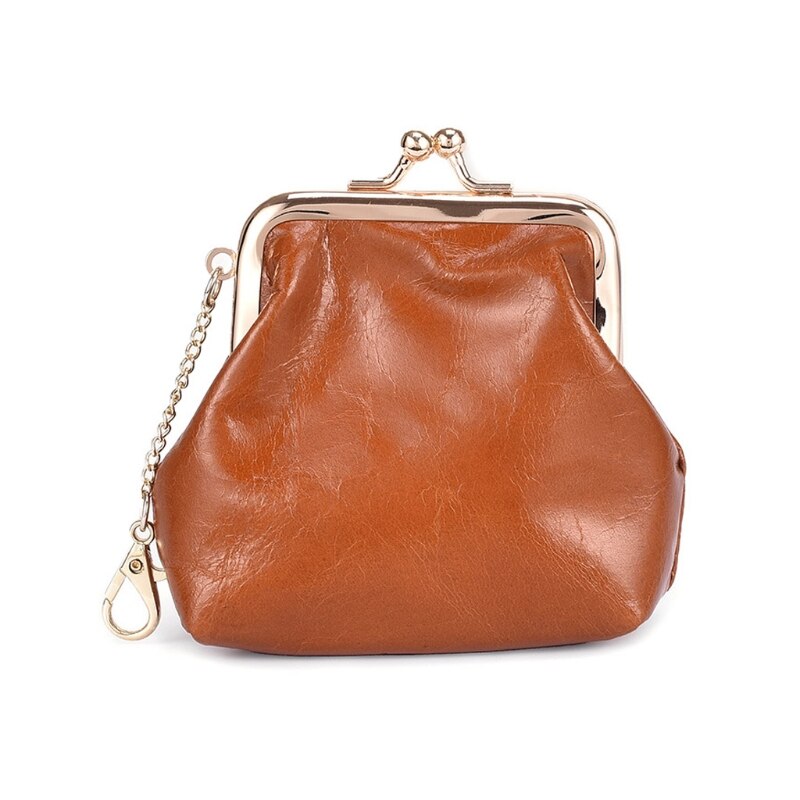 Portable Leather Coin Card Key Ring Wallet Pouch Mini Purse Kiss-Lock Change Bag X7YA: Yellow L