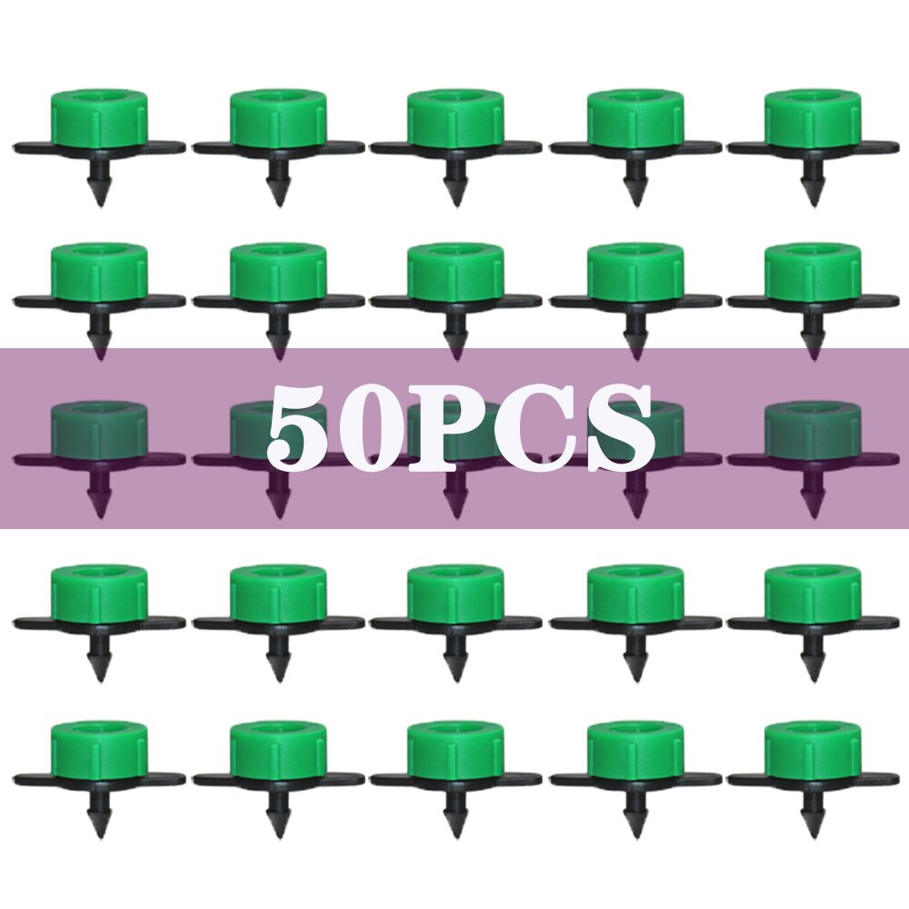 Adjustable 1/4 Irrigation Misting Dripper Sprinkler Head Hose Garden Micro Flow Drip Head Greenhouse Watering Tool for Garden: 50pcs 2-Hole Green