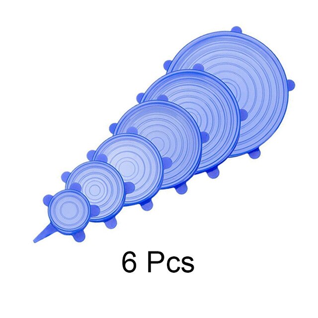 6/12pcs Food grade reusable silicone fresh-keeping cover Silicone Stretch Lids Universal Wrap Bowl Pot Lid Silicone Cover 5z: blue 6pcs