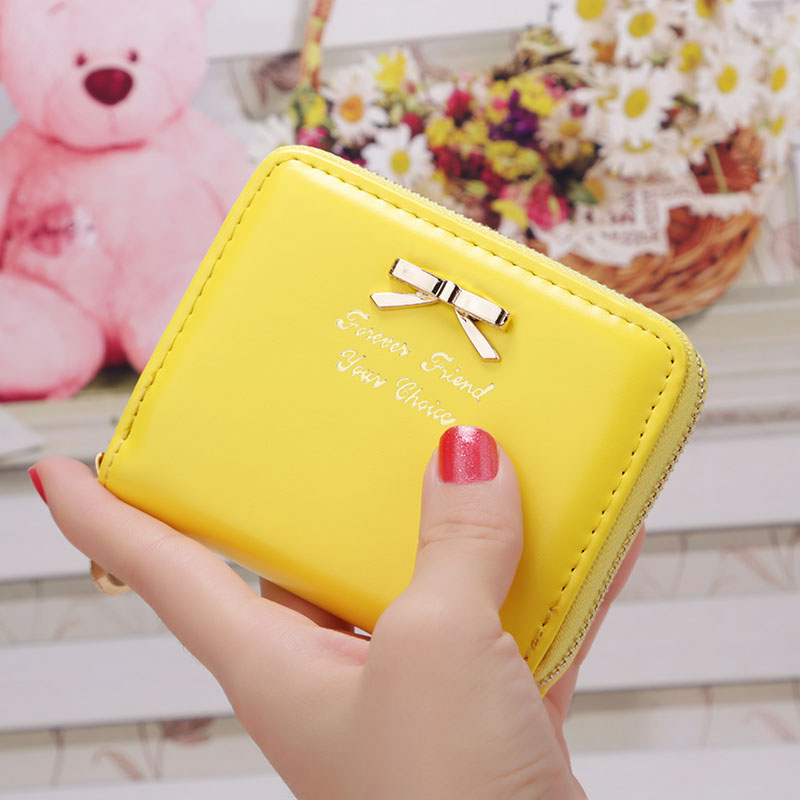 Corée faux cuir femme portefeuilles femmes de multi-cartes titulaire sacs à main femmes filles court zipper mini monnaie portefeuille: yellow