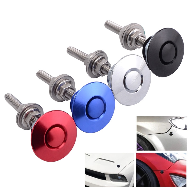 ESPEEDER Universal Aluminum Push Button Billet Hood Pins Lock Clip Kit Car Quick Pins Car Exterior Parts Black Red