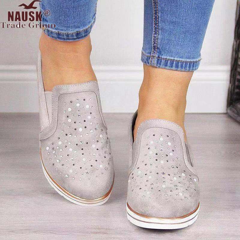 Women's Mesh Wedge Shoes Diamond Slip-on Cotton Casual Shoes for Woman Walking Sneakers Loafers Soft Shoes Zapato