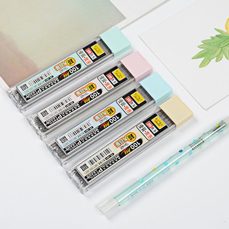 100 stk/eske 0.5mm/0.7mm grafittledning 2b mekanisk blyantrefill plast automatisk blyantstift
