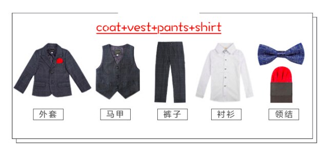 Chłopcy pled garnitury na wesela dzieci garnitury na bal ciemnoszare ślubne stroje dla chłopców dzieci odzież zestaw chłopiec formalne klasyczny kostium: 4szt / 15T