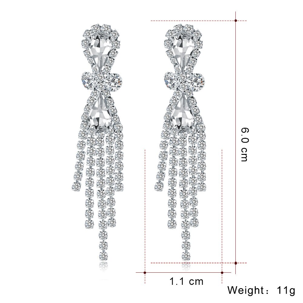 Klassische Kristall Lange Ohrringe für Frauen Schmuck Klar Farbe Strass Hochzeit Partei Baumeln Ohrringe Bräute: BA346