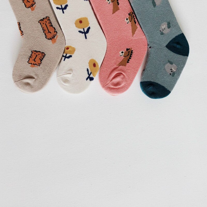 4 Pairs/lot Newborn Baby Girls Socks Autumn Winter Cartoon Kids Socks Toddlers Knee High Soft Cotton Children Socks