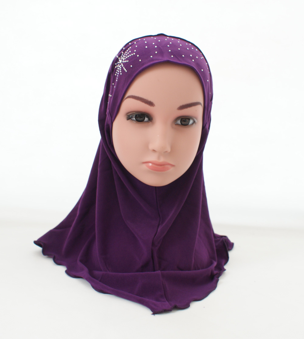 Foulard Hijab arabe pour enfants, couvre-chef avec strass pour l&#39;école, couvre-chef islamique pour enfants de 2 à 6 ans: 08 Dark Purple