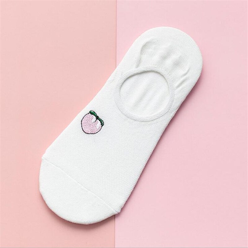 Søde forår sommer #39 kawaii personlighed vild frugt broderi kvindelig usynlig hæl silikone skridsikre sokker: 1