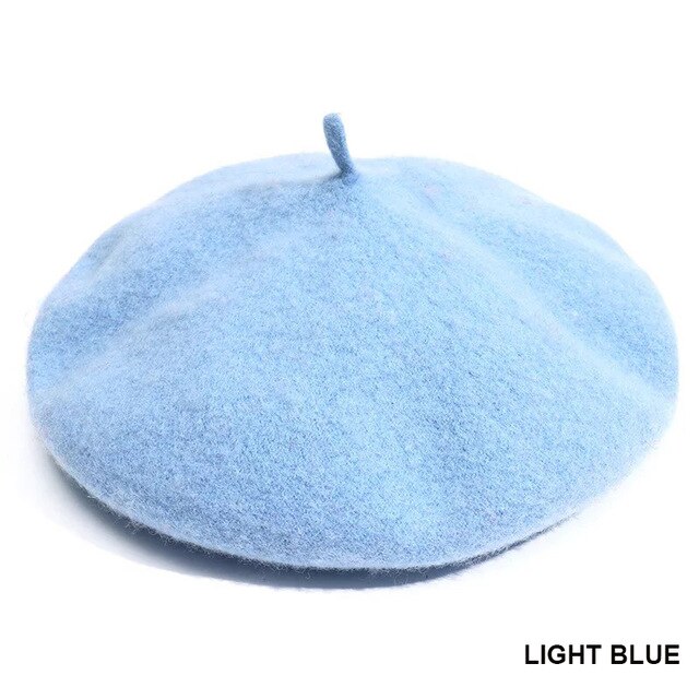 Vrouwen Meisje Beret Franse Kunstenaar Warme Wollen Winter Beanie Hat Cap Vintage Vlakte Baret Hoeden Effen Kleur Lady Winter caps: Light blue