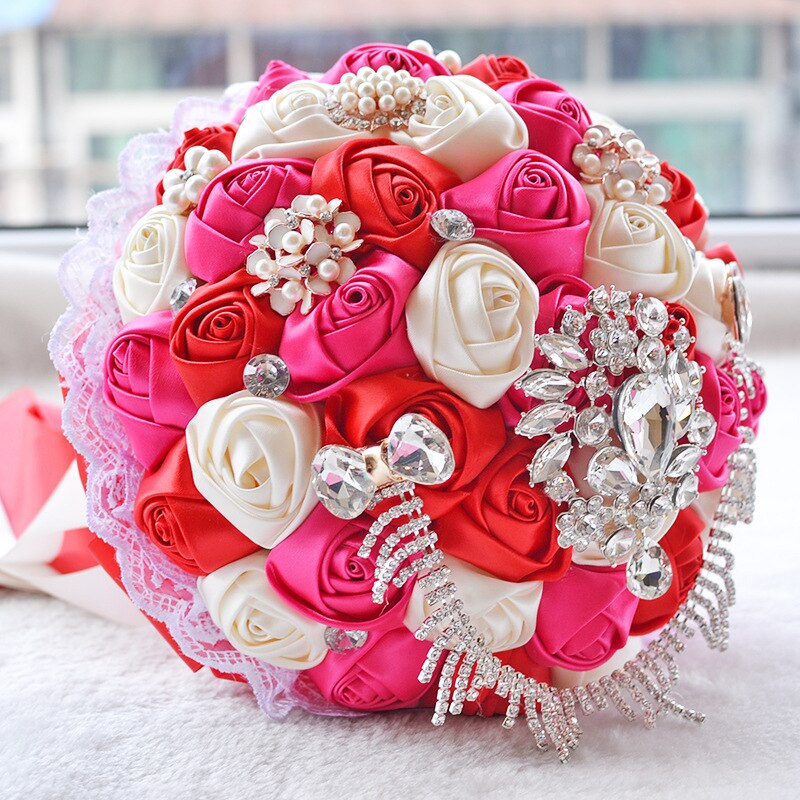 Ramo de flores de color rosa y champán para Novia, accesorios de boda, ramo de cristal para Novia, ramos de boda: rose pink