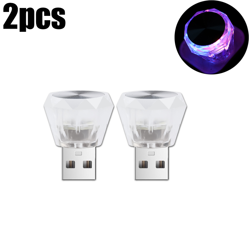 1/3 Pz Mini USB 5 V Auto LED Lampada Ambientale Interni Luce Notturna Casa Auto Cristallo Colorato Flash Luci Atmosfera Lampadina Decorativa: YELLOW