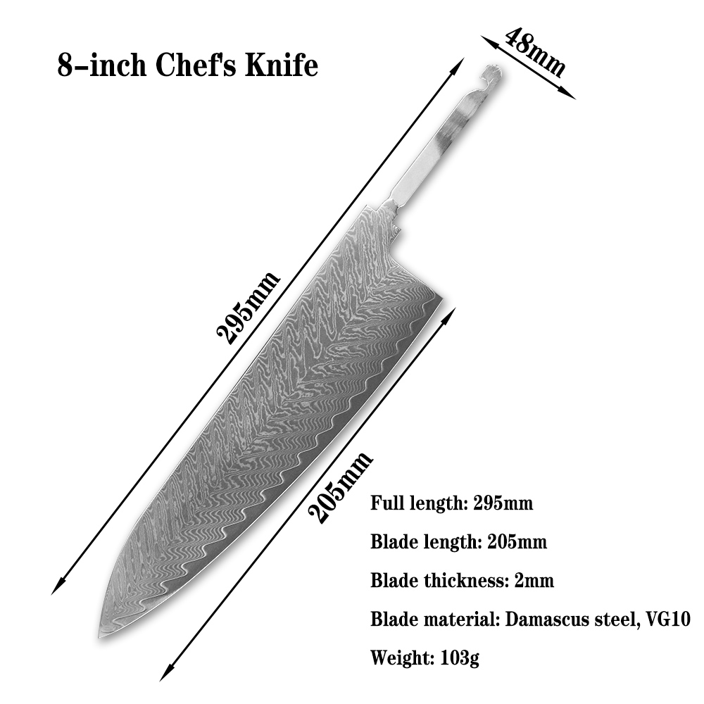 Sharp DIY chef Santoku knife blank VG10 Damascus steel blade material semi-finished knife embryo Japanese style Meat cleaver: F