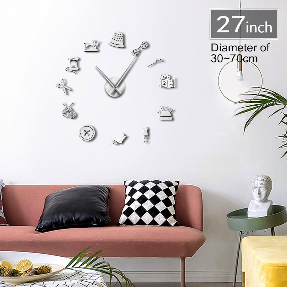 Horloge murale géante effet miroir, outils de couture, création de , décoration de chambre, 3D, horloge sans cadre
