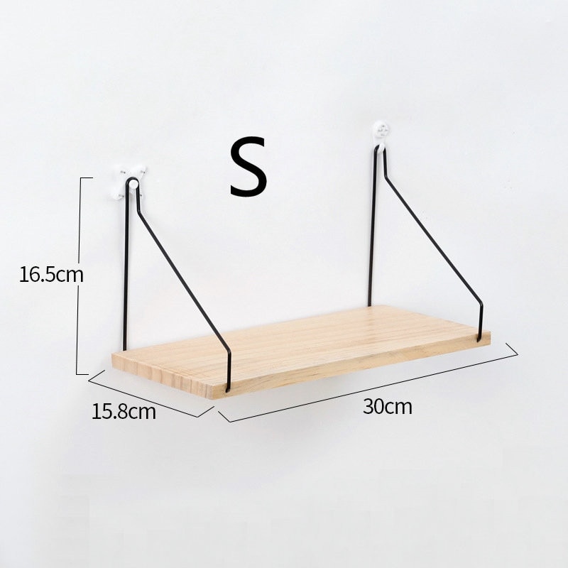 Solid Wooden Wall Shelf Iron Partition Board Wall Hanging Storage Shelf Rack Home & Living Room Decor Wall Mounted Shelf: Log small