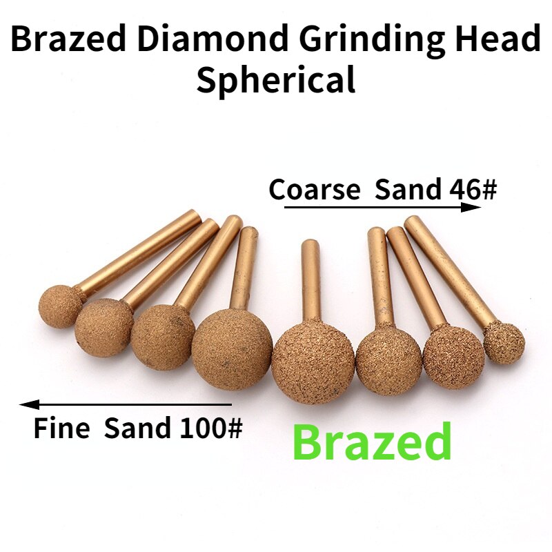 Gelötete Diamant Schleifen Kopf 6mm Schaft/Legierung Schleifen Kopf Grob Sand Feine Sand/stein Carving Schleifen Kopf sphärische