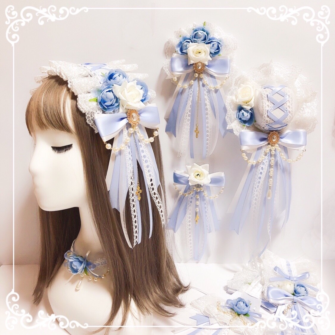 Lolita-accesorios para el cabello de color azul claro, accesorios para el cabello, diadema, flor, tocado gótico , flor azul cielo, boda