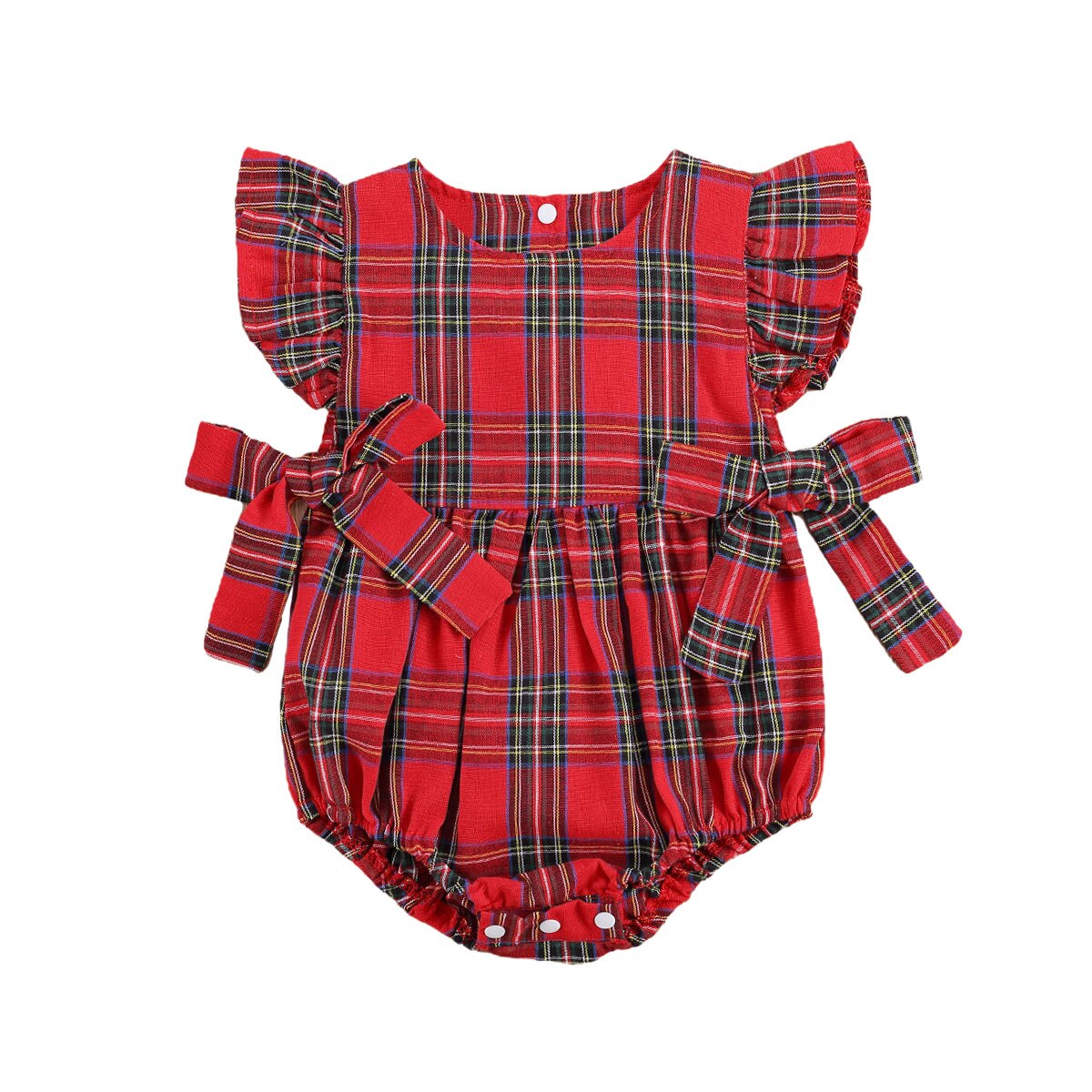 Cathery spædbarn baby piger julebukser rød plaid bodysuit kjole småbørn børn flæseærmer fest legetøj outfit tøj: -en / 18m