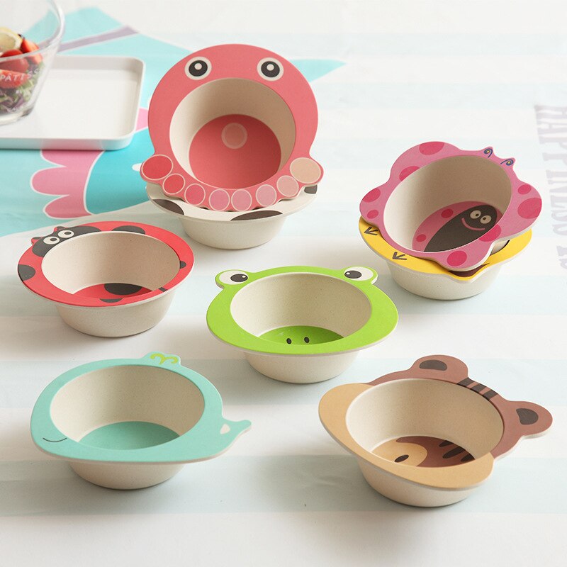 Stevige babyvoedingskom eco bamboe servies antislip servies voor het voeden van baby's borden cartoon kinderen bamboe bord