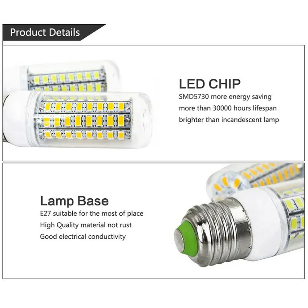 E27 LED Luz de maíz 5730SMD 3W 6W 9W 12W 15W Lámpara LED superbrillante Luz blanca fría/neutra/cálida 360 ° Iluminación para el hogar 110V 220V