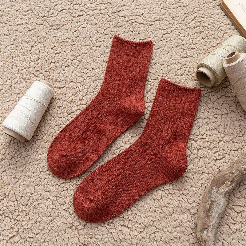 Solid cashmere uld kvinde sokker afslappet efterår vinter tyk varme lange strømper til kvinder japansk kawaii harajuku vintage streetwear: Rød