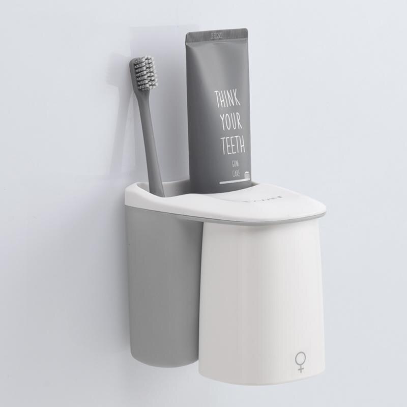 Magnetic Attraction Toothbrush Holder Couple Toothpaste Shaver Shelf Cup Storage Rack Bathroom Washroom Accessories Set Wall: grey
