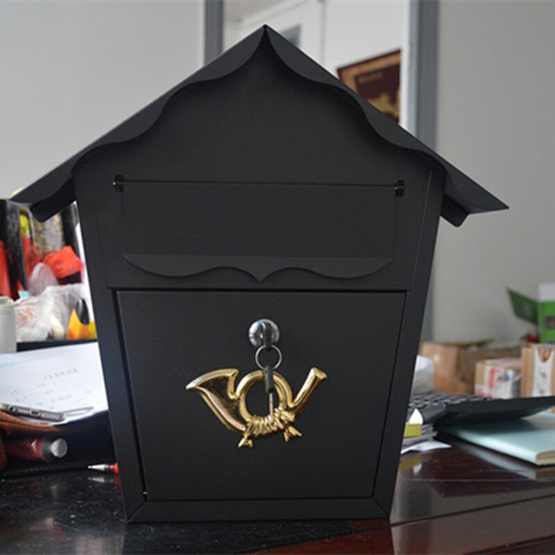 Rainproof Suggestion Box Letter Box Lockable Secure Metal Postbox Wall Mounted Newspaper MailBox Garden Ornament: 02