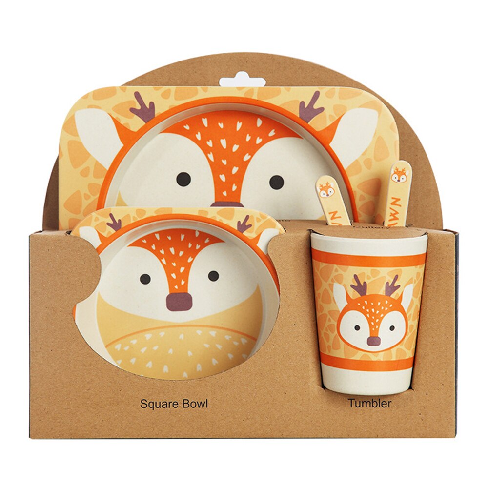 Juego de 5 unidades de vajilla para bebé, Bol de fibra de bambú Natural con taza, cuchara, plato, tenedor, platos de alimentación para niños, utensilios al por mayor: Amarillo claro