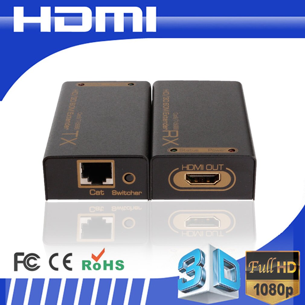1080P 60m HDMI extender HDMI repeater plus Cat 6 Cat 7 Ethernet cables with IR function Rj45 transmitter TX / RX extender