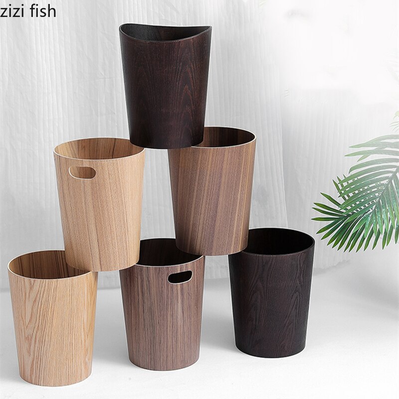 Poubelle en bois massif ronde avec couvercle poubelle ménage corbeille cuisine poubelle outils de nettoyage poubelles bac de rangement