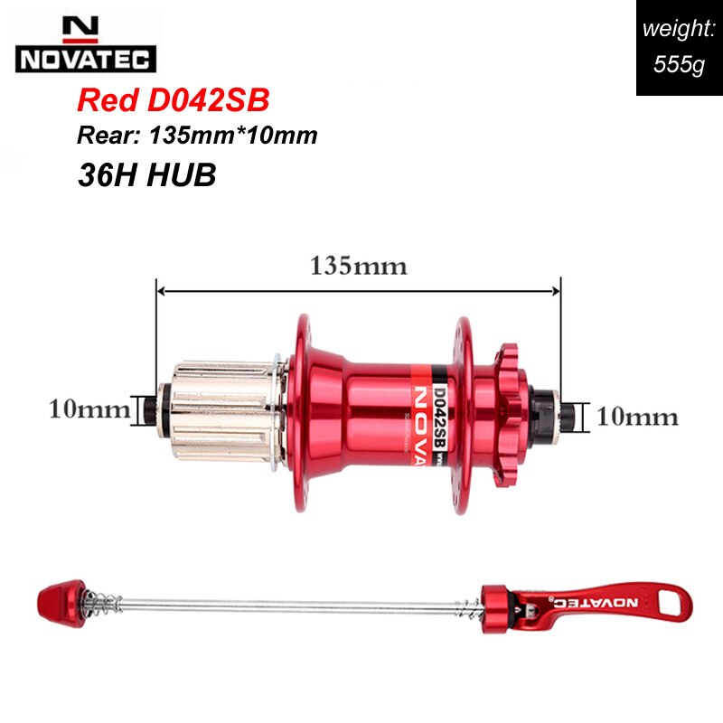 Novatec Mountainbike Hub D041SB D042SB Disc Kaart Brake 28/32/36 Gaten Mtb Road Fiets Hubs Lager Qr 32H 8/9/10/11/12 Speed: 36H Rear Red