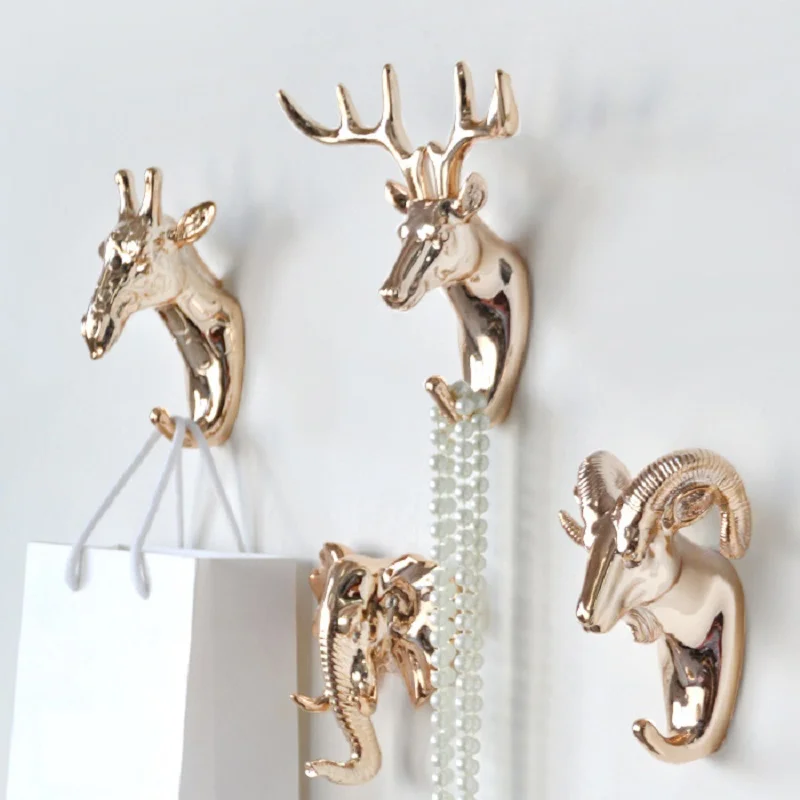 Ganchos con forma de Animal europeo, ciervo, Stags, rinoceronte, caballo, jirafa, cabeza de elefante, colgador de pared, abrigo para sombrero, gancho, soporte para estante, decoración del hogar