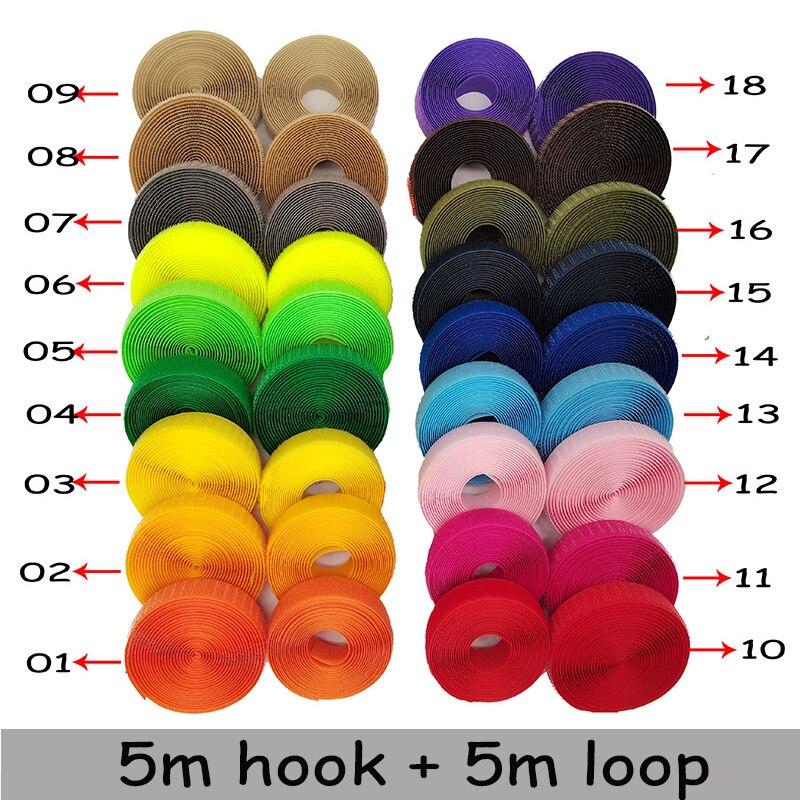 20mm colour fastener tape hooks and loops sewing Accessories tape strap for shoe repair clothing DIR 5m hook + 5m loop DIY