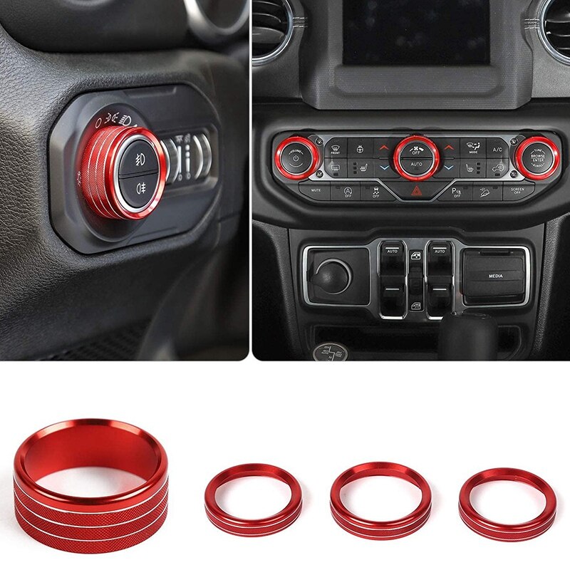 Car Interior Headlight Switch & Air Conditioning Knob Button Ring Trim Cover for Jeep Wrangler JL JLU