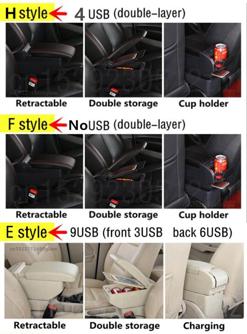 For Dacia Sandero Stepway armrest box central Store content Storage box Double layer armrest box with Ashtray Cup holders