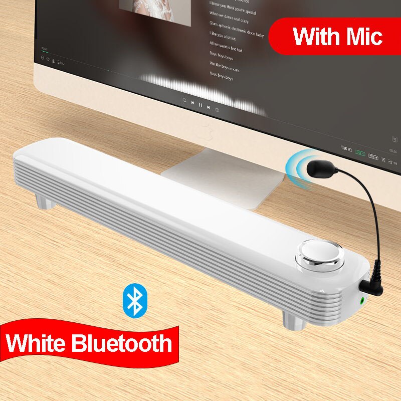 SADA Computer Speaker Bar Stereo Sound subwoofer Bluetooth Speaker For Macbook Laptop Notebook PC Music Player Wired Loudspeaker: White bluetooth Mic