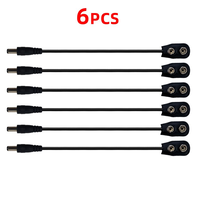 6 stk 9v batteri clip konverter strømkabler snap stik  dc 2.1 5.5mm stik til guitar effekt pedal strømforsyning kabel: Default Title