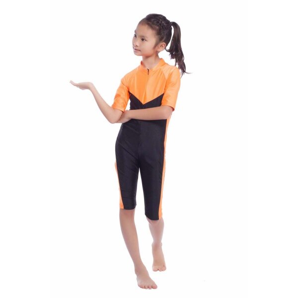 Meisjes badpak, bescheiden badmode, moslim, islamitisch badpak, maat s-xl: Oranje / M