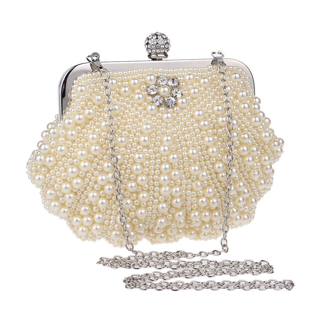 Shell Women Evening Bags Beaded Handmade Diamonds Chan Shoulder Messenger Bag Crystal Wedding Evening Bag