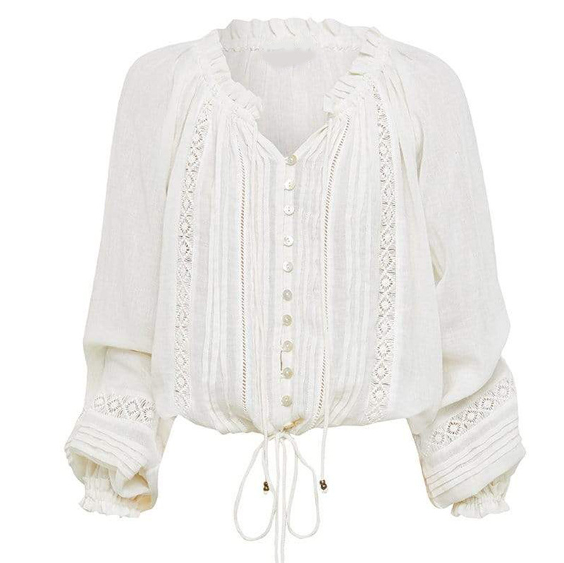 TEELYNN Lange Laterne Hülse V-ausschnitt Spitze Blusen Hemden Frauen oben Jahrgang Weiß Baumwolle boho Herbst Bluse Party Dame blusas