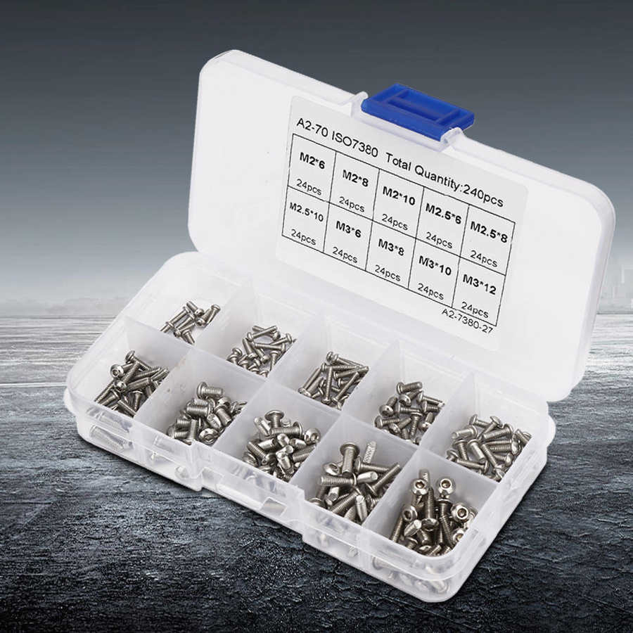 240pcs M2 M2 5 M3 Stainless Steel 304 Pan Hex Socket Screw Set
