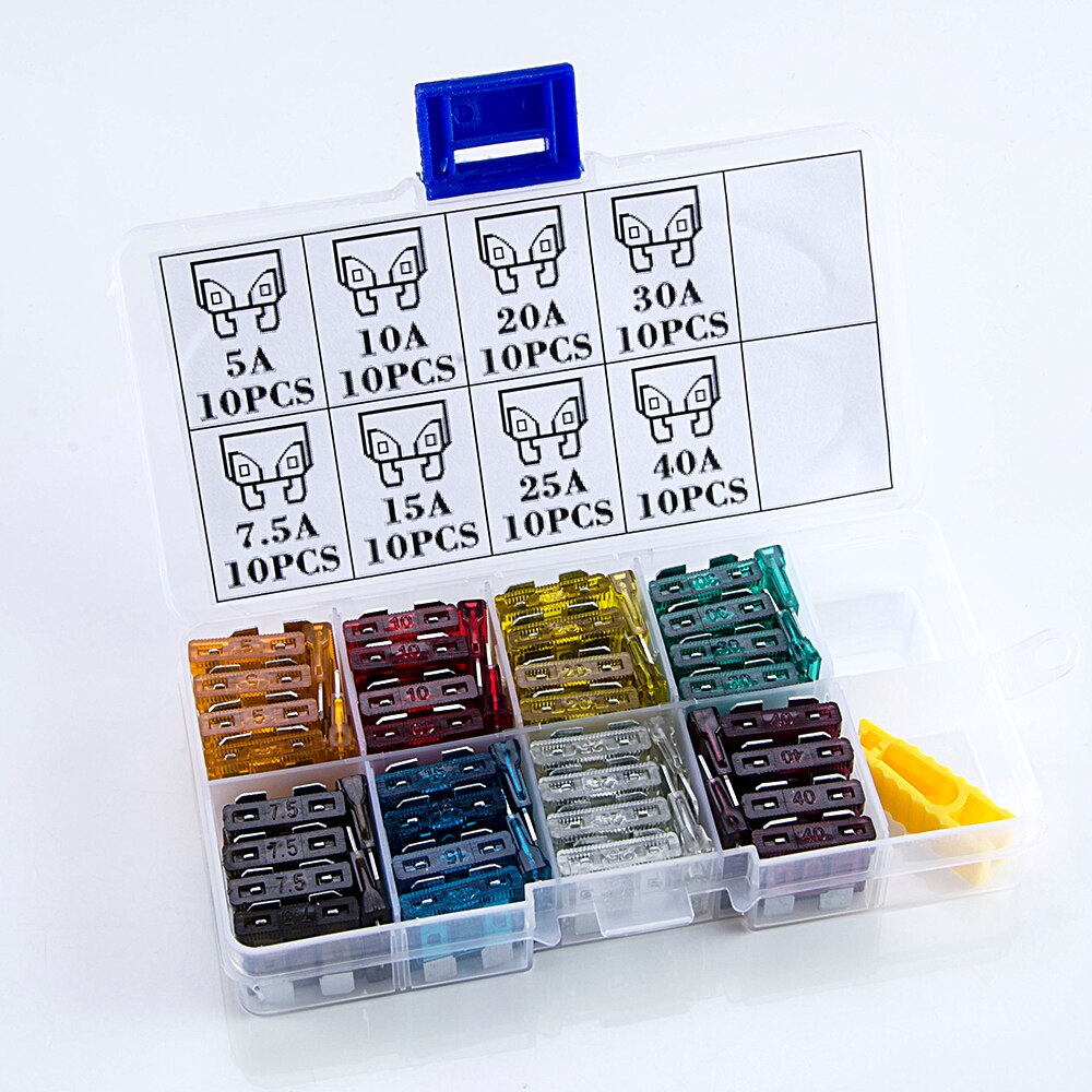 80pcs Medium Car Fuse 5A 7.5A 10A 15A 20A 25A 30A 40A Amp + Clip with Plastic Box Auto Blade Fuses Set Vehicle Truck SUV