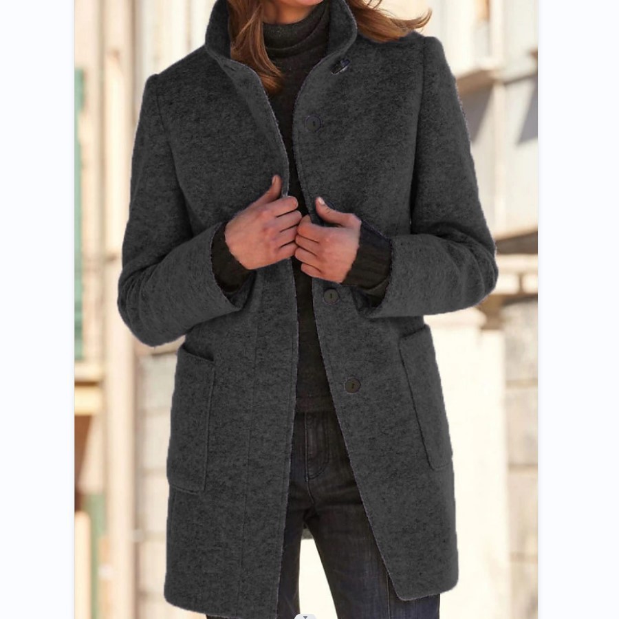 Retro wollen jas met knoopsluiting en opstaande kraag voor dames, perfect voor de herfst en winter.: S / Goud