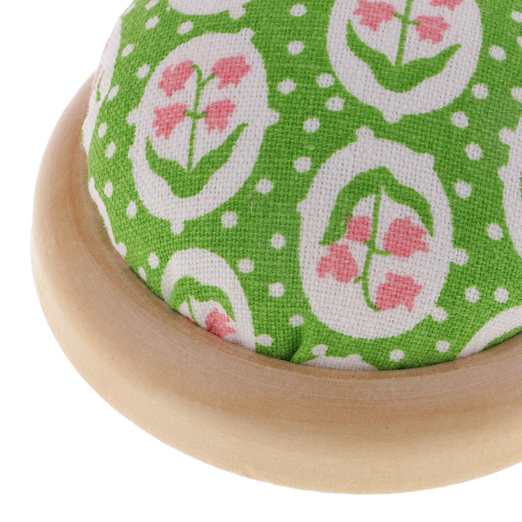 Handmade Ball Shape Pincushion Needle Pin Cushion Needlework Craft Wood Base