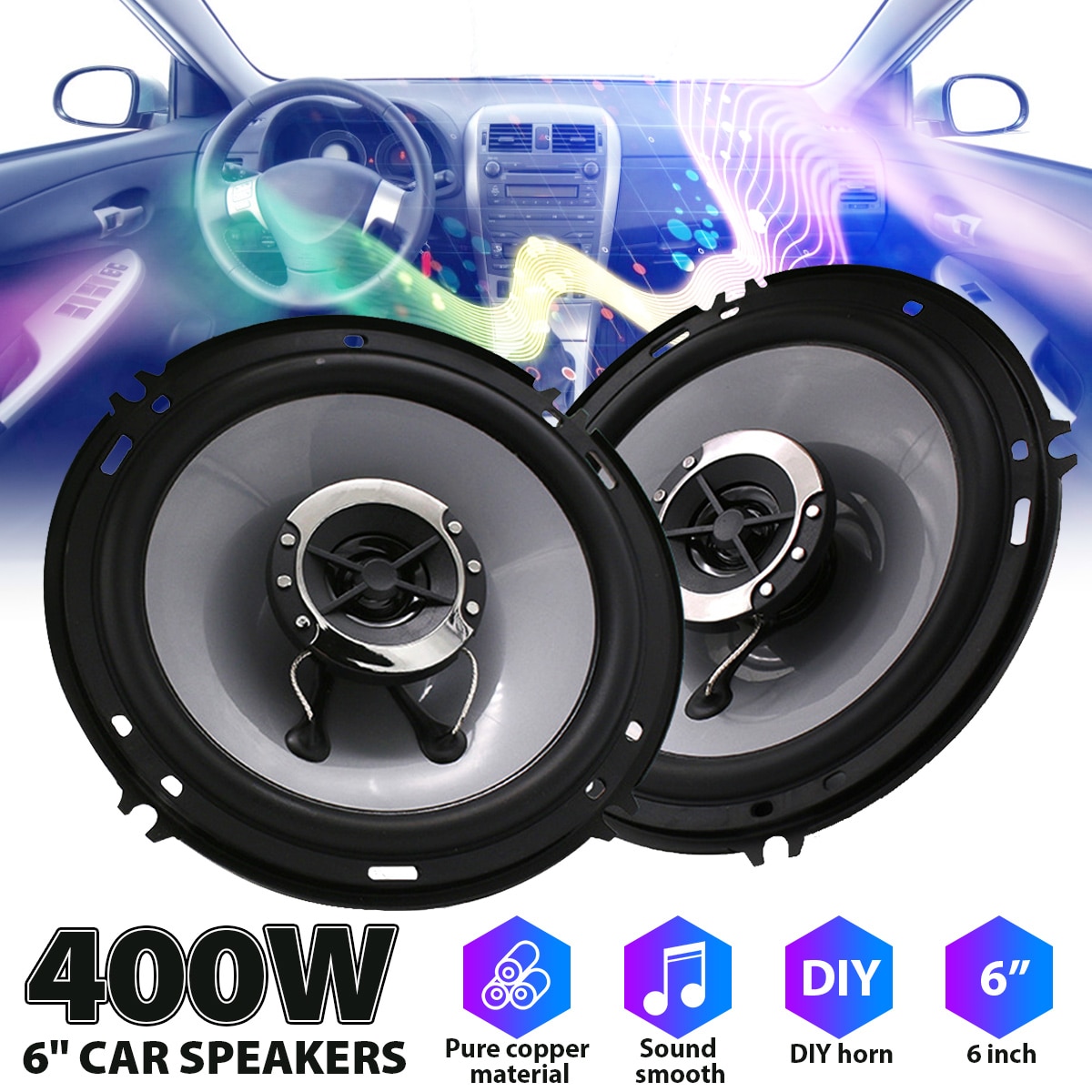 2 Stuks 6 Inch 400W Auto Speaker 2 Ch 360 Graden Stereo Surround Diy Bass Hoorn Subwoofer Coaxiale Luidspreker auto Gemodificeerde Speaker