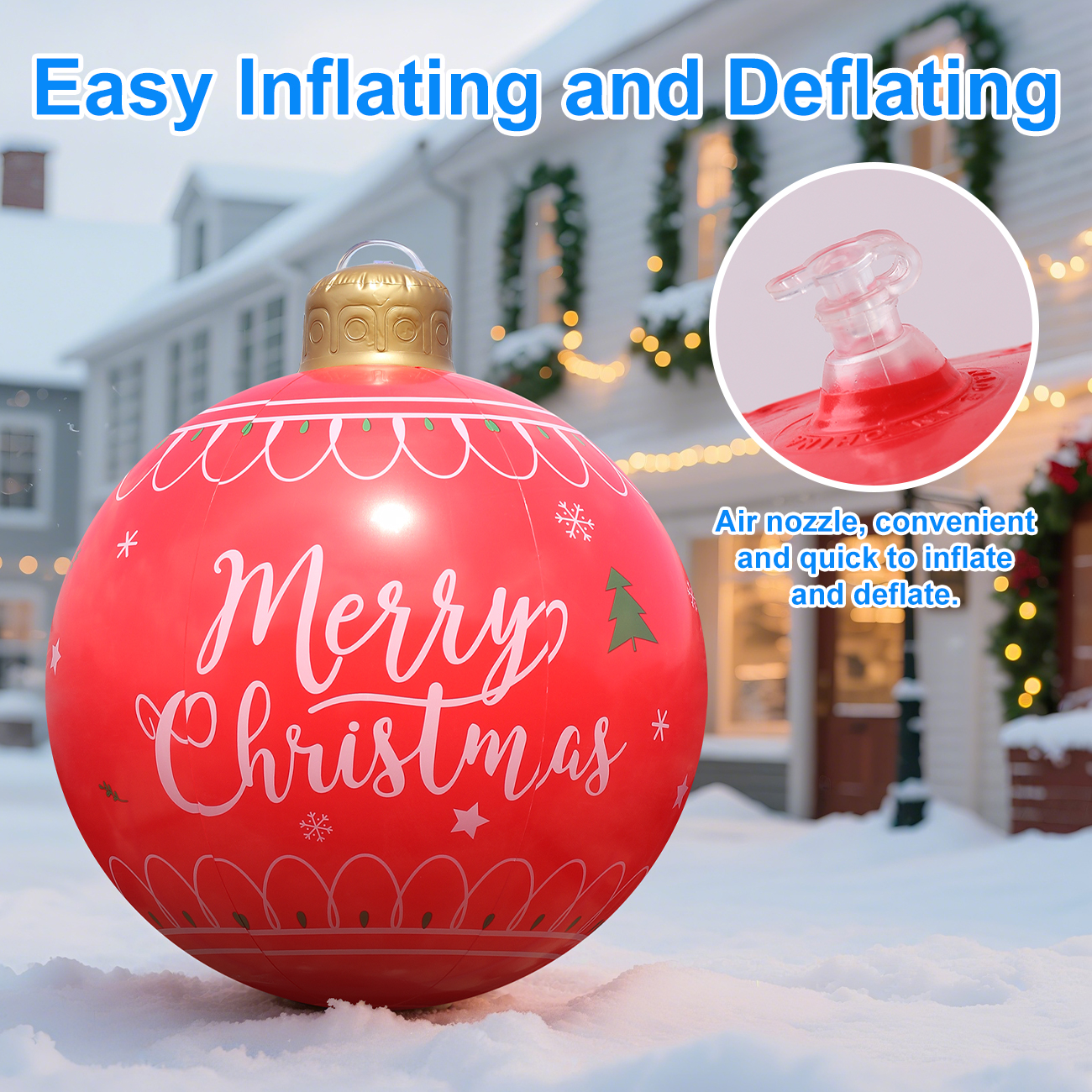 1 szt. Nadmuchiwana świąteczna bomba, duża dekoracyjna kulka na zewnątrz, ozdoby świąteczne na Nowy Rok, dekoracja świąteczna na podwórko, trawnik, werandę.