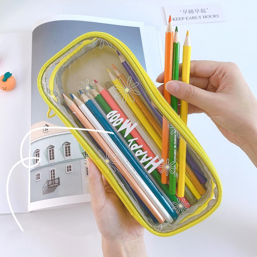 Estuche transparente con ventana para lápices, bolsa de gran tamaño para guardar lápices, material escolar para estudiantes, resistente al agua, F396