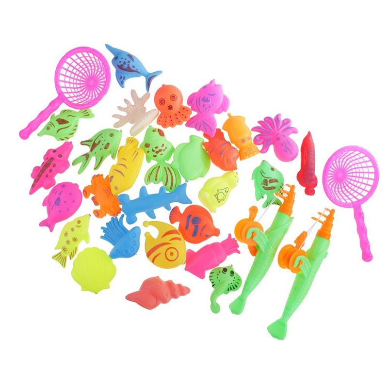32 Piece netic Fishing Toy Rod Model Oceanic Net Fish Baby Bath Time Water Fun Interactive Toys