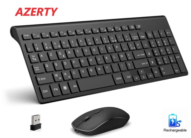 French keyboard wireless mouse and keyboard combination.2.4G.Rechargeable AZERTY keyboard, ergonomic, suitable for PC/laptop/TV: Default Title